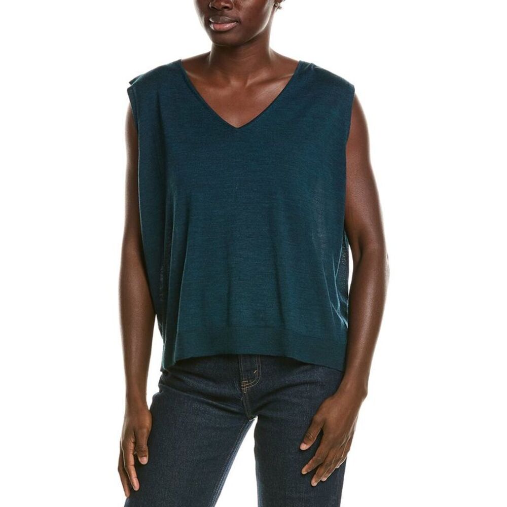 Eileen Fisher Womens Wool V-Neck Vest, Blue